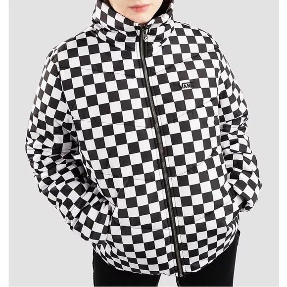 NWOT Vans Foundry Print MTE Black & White Checkerboard Print Puffer Jacket - Picture 3 of 16
